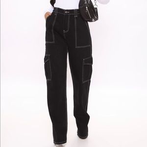 Black white stitching vintage cargo pants